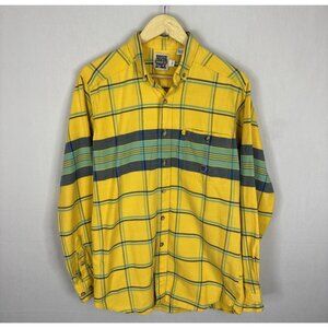 Vintage Rough Stock‎ Panhandle Slim Shirt Mens M Yellow Plaid Western USA